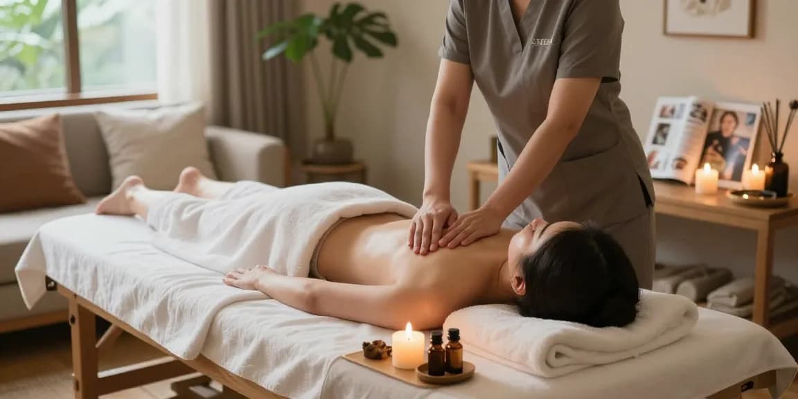 Relaxing 논현동출장마사지 session in a serene home spa environment.